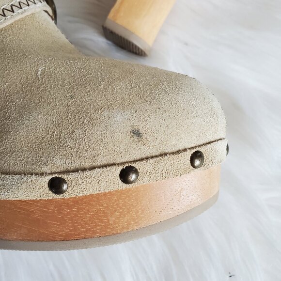 Steve Madden Faris Suede Studded Clogs Mules Wooden Heels SZ 8 - Picture 11 of 13